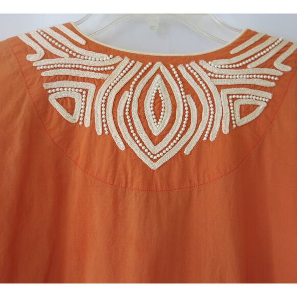 TUNICLOVE Beaded Tunic Top Size S Women Embroidered Cotton Boho Retro Orange - Picture 7 of 12